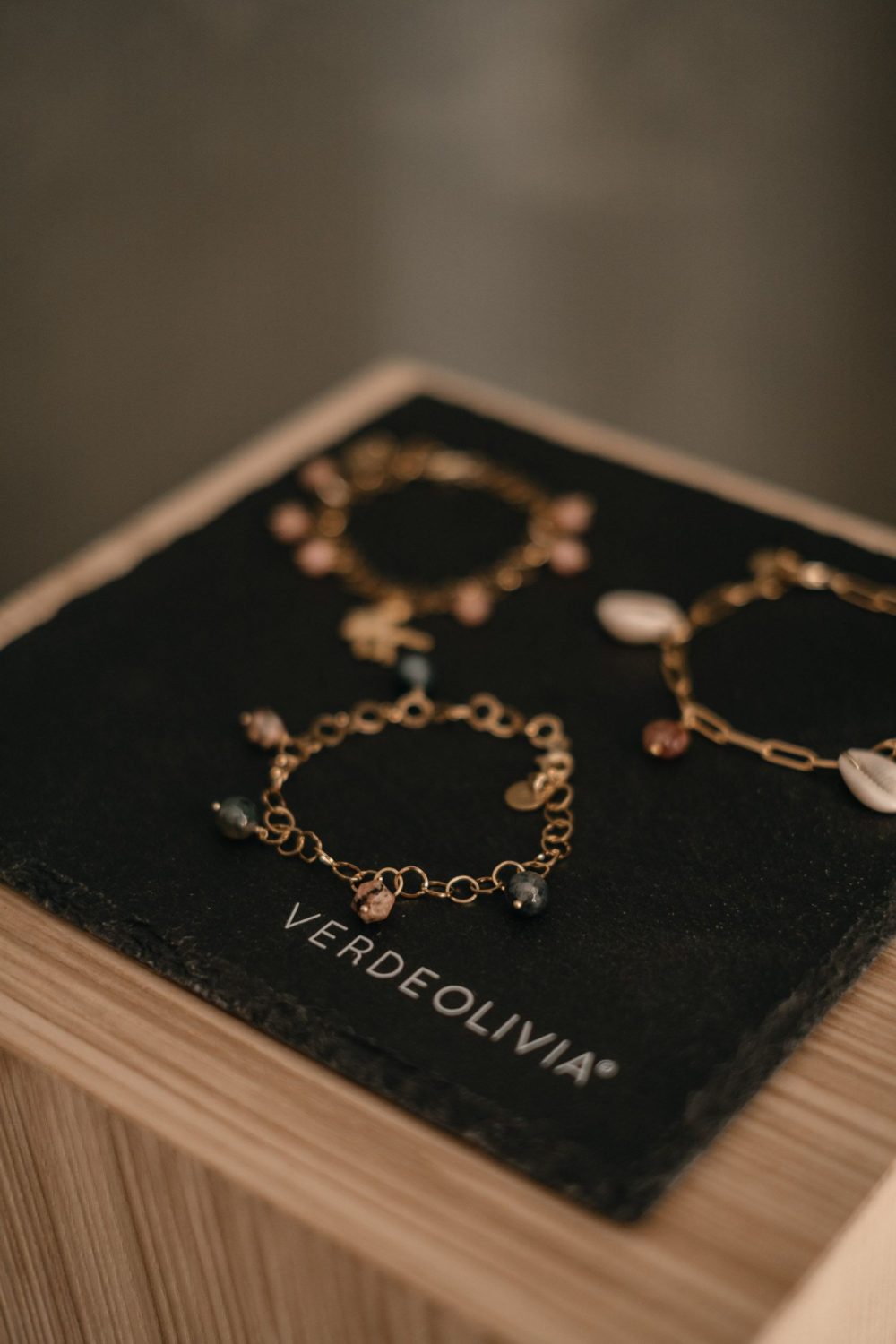 Handcrafted jewellery created by Verde Olivia, on display at Spazio Vayadù, the concept store near the Budello in Alassio.